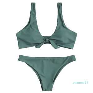 Grossist-kvinnor bikinis push up bikini set baddräkt knuten scoop neck kvinnlig baddräkt Biquini brasiliansk strand baddräkt