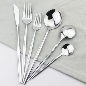 Silver bestick 18/10 rostfritt stål servis uppsättning kniv efterrätt gaffel te sked middag uppsättning svart kök silver guld porslin
