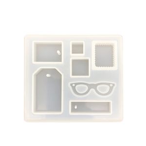 7 Cavity Pendant Making Silicone Mold Flexible Square Sunglasses Rectangle Different Shape Moulds with Hanging Hole DIY Jewelry Molds