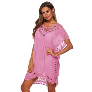 Women Swimwear Bikini Swimsuit Cover Up Beach Loose Dress Summer V Neck Party Dresses Hollow Out