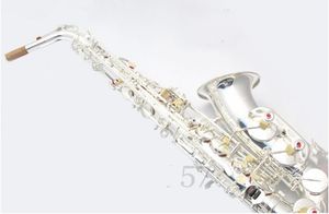 Kvalitet Alto saxofon silverpläterad A-W037 E-platt musikinstrument med fallmunstycke Reed Neck Professional Grad