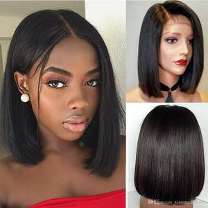 Mulheres sem cola brasileiras Curta Reta Bobo Peruca Front Hair Side-parted