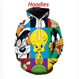 Designer New Summer Fashion Casual Hoodies Homens Mulheres 3D hoodie dos desenhos animados Looney tunes Harajuku Pullovers R0653