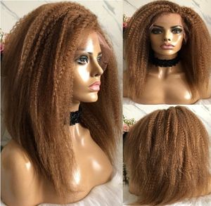 Celebrity Wig Lace Front peruca kinky cor loira reta #30 10a grau europeu Virgin Remy Human Human Human Wigs Full Lace para mulheres negras