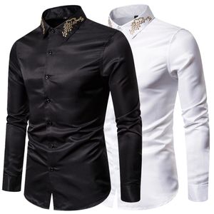 Mens Dress Shirts Mens Fashion Casual Slim Solid Long Sleeve Shirts High End Embroidery Business Formal Dress Size 2XL