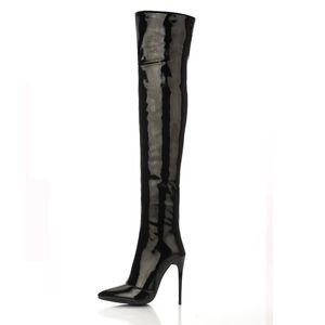 Hot Sale--Women High Heels Tall Boots Sexy Patent Leather High Heel Over The Knee Boots For Women Ladies Pole Dancing Boots Size 35-43