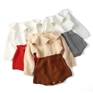 Neonata Vestiti Pagliaccetti Infantile Inverno Tute lavorate a maglia Maglione Manica lunga Bambino O Collo Onesies Bottone neonato Tute Tuta D6288