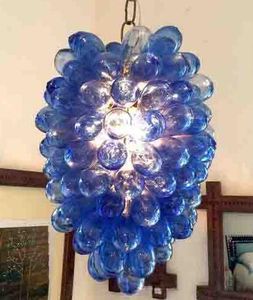 ランプクリエイティブブルーブドウ花シャンデリアクリスタル照明LED電球ヴィンテージスタイルハンドブラインガラスボールシャンデリア