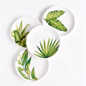 Green Tropical Leaves Party Plates 8 10 inch Porcelain Dinner Dishes for Breakfast Steak Dessert Musa Banana Olive 4 Pattern