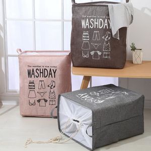 Laundry Baskets Cotton Linen Storage Bag with Handle Foldable Kids Clothes Organizer Dustproof Cloth Basket 4 Designs Optional BT5321