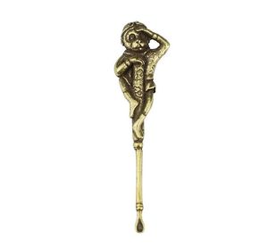 Bellissimo materiale in ottone bronzo Scimmia Earpick Dab Dabber Accessori per fumatori Cucchiaio di metallo Strumenti per cera Scoop Narghilè Shisha Ciondolo fai da te