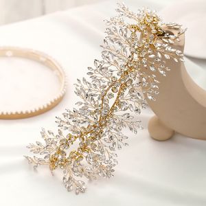 Brud huvudband hår smycken guld kristall rhinestones tiara bröllop hår tillbehör handgjorda kvinnor hår ornament headpieces
