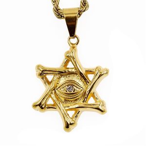 Rostfritt stål Unikt Masonic Jewish Gold Religiösa Evil Eveny Charm Pendants Mäns Hexagram Star av David Religion Halsband Hängsmycke Smycken