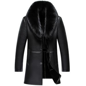 Männer Leder Jacke Neue Echtes Leder Winter Mäntel Männlichen Pelz Kragen Casual Jacken Männlichen Plus Samt Jaqueta Masculino SCHWARZ