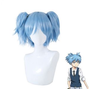 VICWIG Assassination Classroom Shiota Nagisa Cosplay Perücke, blau, kurzes Pferdeschwanzhaar, synthetische Anime-Perücke mit Pony