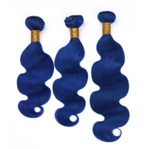 青い人間の髪の延長3バンドルヴィグリンマレーシアの髪weftsボディーウェーブの波状濃い青い色の髪の束