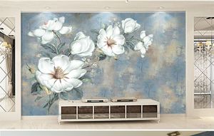 Tapete 3D-Herde weißer Schmetterlinge blaue verträumte Blumen Wohnzimmer Schlafzimmer Hintergrund Wanddekoration Wandtapete
