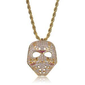 Fashion- 18k Gold White Gold Plated Cublic Cyrkon Maska Szkielet Wisiorek Naszyjnik Naszyjnik Hip Hop Raper Biżuteria Prezenty dla Mężczyzn Kobiety