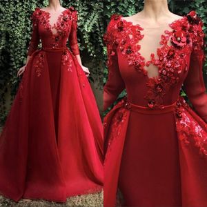 2020 nieuwe vintage rode zeemeermin avond formele jurk met afneembare trein kralen geappliceerd kristallen lange mouw prom jurken gewaad de soiree 706