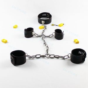 Bondage Steel Chain Lock Slave Shackle Faux Leather Wrist Ankle Cuffs Fetters begränsningar #R52