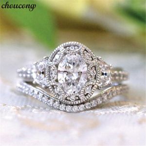 Choucong Vintage Gelin Promise Ring set Elmas Kadınlar Için 925 Ayar gümüş Nişan Düğün Band Yüzükler Çiçek Takı