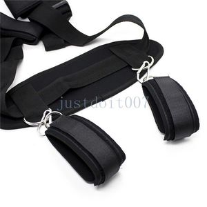 Black Nylon Bondage Easy Access Spread Leg Sex Aid Harness Handcuff Ankle Cuffs Strap #R65