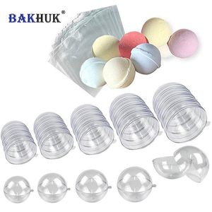 BAKHUK 50pcs Transparent Plastic Bath Bomb Molds, Christmas Ball Ornaments & 100 Shrink Wrap Bags, 25 Sets 5 Sizes,