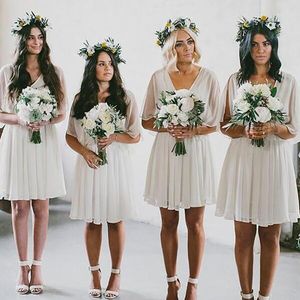 Unique Half Sleeves Bridesmaid Dress V Neck Chiffon A-line Prom Gown Vestidos De Madrinha for Wedding Party