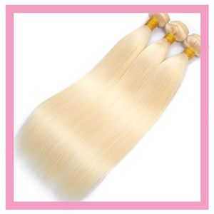 Brezilyalı Bakire Uzantıları 10-32inch Düz 613# Sarışın İnsan Saç Ürünleri 613 Renk Çift Atkı 3 Paket Üç Parça/Lot