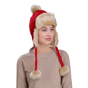 Fashion-Winter Hat 2018 Hot Sale Warm Women Winter Hat with Ear Flaps Snow Ski Thick KnWool Beanie Cap Dropship <=487g##