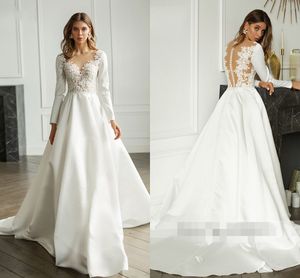 Abiti da sposa a trapezio semplici da principessa Vita impero Pizzo con perline Manica lunga Abito da sposa con scollo a barchetta Abiti da sposa robes de mari￩e