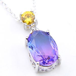 12 Pieces Luckyshine 4 Color Oval Rainbow BI-COLORED Tourmaline Gems Pendants Silver Topaz Wedding Pendants Necklaces Jewelry NEW