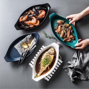 Matte Boot geformte keramische Fischplatten Käse gebackener Reis-Platten-Mikrowellenherde Doppel-Ohr-Backschalen