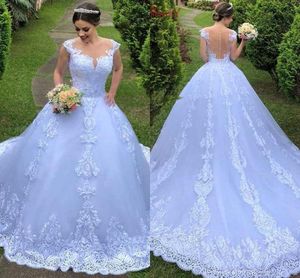 2020 New Sheer Garden Bohemian Wedding Dresses A Line Appliqued Cap Sleeve Button Covered Back Long Summer Bridal Gowns Plus Size BC2900