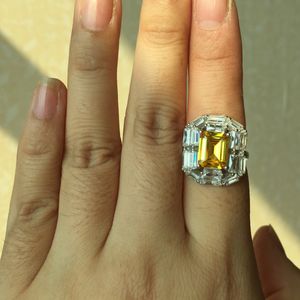Mode Zilveren Kleur Geel Roze Crystal Finger Ringen Elegante Merk Sieraden CZ Oostenrijkse Crystal voor Vrouwen Solid Silver Fine Sieraden
