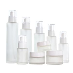 Frosted Glass Pump Bottle Refillable Cream Jar Lotion Spray Cosmetics Sample Storage Containers 20ml 30ml 40ml 50ml 60ml 80ml 100ml