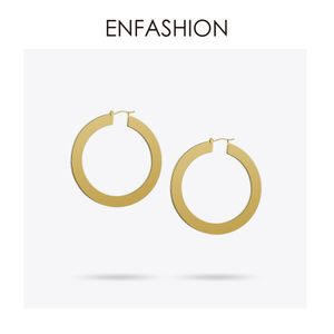 Enfashion Vintage Large Hoop Earrings Matte Gold Color Earings Stainless Steel Circle Earrings For Women Jewelry Oorbellen T190625