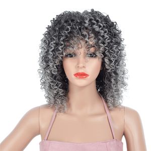 Afro Kinky Curly Wigs for Black Women High Temperature Fiber Mixed Brown and Blonde Color Synthetic Short Hair