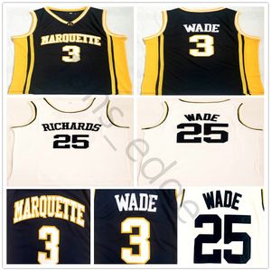 NCAA Marquette Golden Eagles College Dwyane #3 Wade Blue Jersey High School #25 Dwyane Wade White Basketball Jerseys