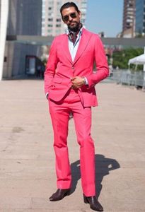 Новые Популярные Две кнопки Hot Pink Wedding Мужские костюмы Пиковая отворотом Две пьесы Бизнес Groom Смокинги (куртка + штаны + Tie) W1240