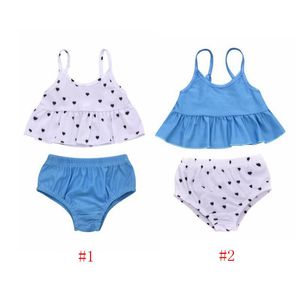 Costume da bagno per bambini Neonate Bretella Love Heart Costumi da bagno Summer Ruffle Top PP Pantaloni Tute Due pezzi Bambini Fashion Beachwear PY482