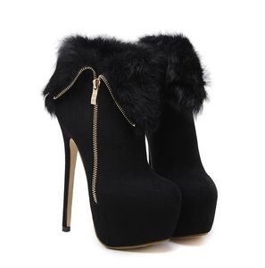 Hot Sale- Warm Fur Zip Side Platform Ultra High Heels Women Ankle Boots Come With Box Size 34 To 40