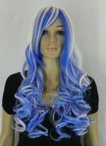 Постепенный цвесный парик синий и белый парик наклонные челки девушка косплей