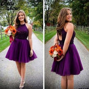Pretty Purple Beaded Crystal Tulle Homecoming Dresses Sexy Beads Sequins Hollow Back Plus Size A Line Mini Short Prom Party Gowns Custom