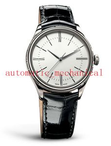 Relógio de luxo 5 estilos masculino com dupla hora, ouro branco, mostrador preto, pulseira de couro 50509, 39 mm, relógios automáticos de moda masculina, relógio de pulso