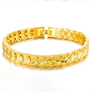 Star Carved Geometry Wrist Chain 18k Yellow Gold Filled Womens Mens Bracelet Pretty Gift