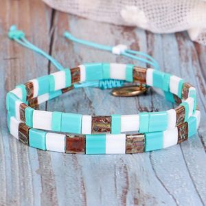 Fashion-2 Pcs Colorful Miyuki Tila Piastrelle di Vetro Perline Amanti Bracciali Boho Braccialetto Regolabile Gioielli Regali Per Donne Ragazze Coppie