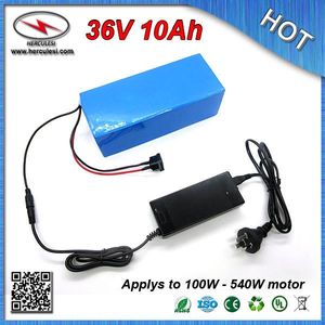 Högkvalitativ PVC Cased 36V 10AH litiumjonbatteri för 500W elektrisk cykel byggd 18650 cell med 15A BMS + 2A laddare