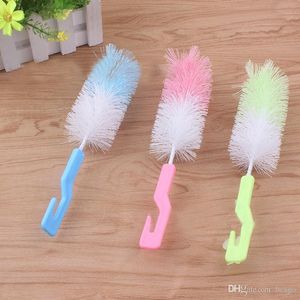 Wholesale Food Grade Baby Milk Bottle Cleaning Brush with Hook Mix Colors Convenient Nipple Feeding Water Tee Cup Brush DH0449