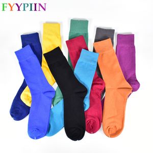 Men's socks New 2019 Solid Color Cotton socks Black Blue red purple yellow green Colorful Full dress Classic Men